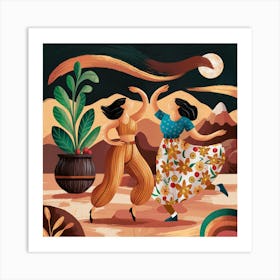 Two Women Dancing In The Desert 1 Art Print