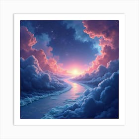 Cosmic Watercolor Scene With Swirling Nebulae 1 Art Print