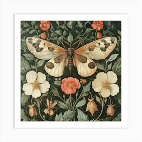 Moth And Flowers Art Art Print