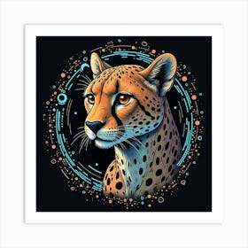 A Cheetah Surrounded By Futuristic, High Tech Patterns Art Print