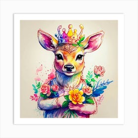 Deer With Crown 2 Art Print