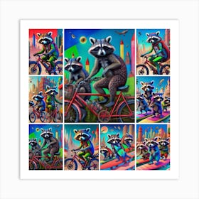 Raccoons On Bikes 1 Art Print