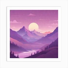 Misty mountains background in purple tone 2 Art Print