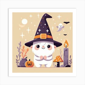 Cute Halloween Gnome In Ghost Costume - Vector style Illustration Art Print