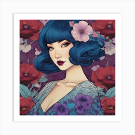 Asian Girl With Blue Hair 1 Art Print