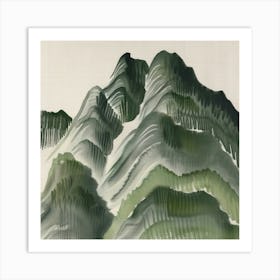 Japanese Watercolour Of Mount Oyama 2 Art Print