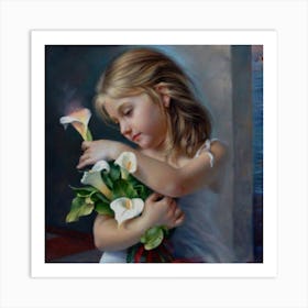 Little Girl With Flowers Art Print