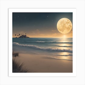 Full Moon On The Beach Art Print