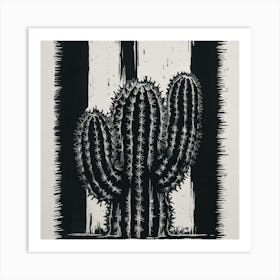 Resilient Beauty A Stunning Linocut Cactus (4) Art Print