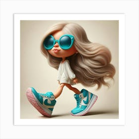 Cartoon Girl With Sunglasses Art Print