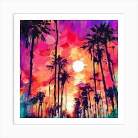 Tropical Palm Trees At Sunset Art Print