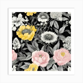 Black And Yellow Flowers Art Print