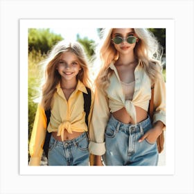 Two Girls In Yellow Shirts 1 Art Print