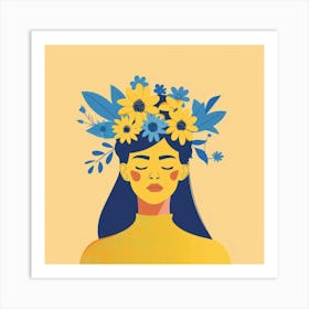 Woman With Flowers On Her Head 7 Art Print