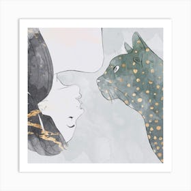 Portrait Of A Woman And A Cat Art Print