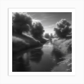 Black And White River 3 Art Print