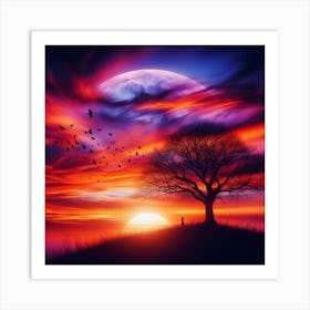 Sunset With A Tree 7 Art Print