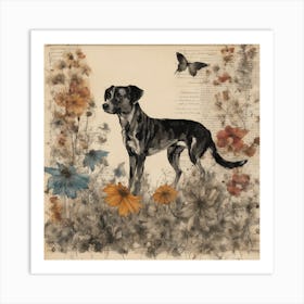 Dog In Flowers Art Print