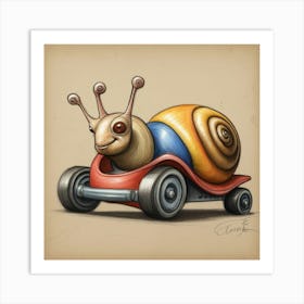 Snail On A Car Art Print