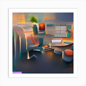3D Modern Office Desk Art Print