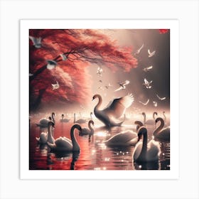 Swans In The Water Art Print