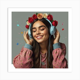 Young Woman Listening To Music Art Print