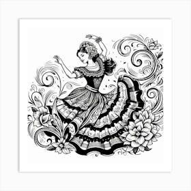 Line Art Mexican Dancer 2 Art Print