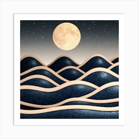 Moon And Waves 54 Art Print