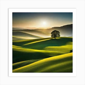 Lone Tree In A Green Field Art Print