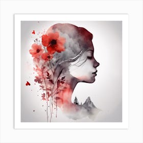 Portrait Of A Woman With Flowers 3 Art Print