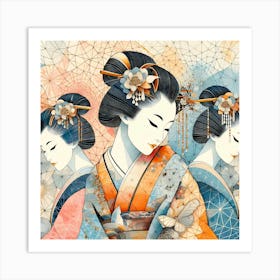 Japan Traditional Geisha Illustration By Ad 35 Art Print