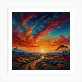 Sunset Road with nature Paintings Art Print Art Print