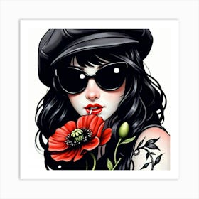 Tattooed Girl With Poppy Art Print