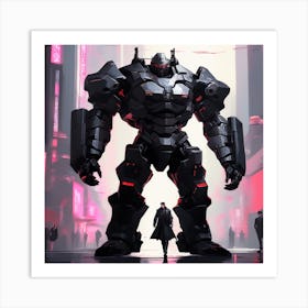 A Man With Black Armored Uniform, Futuristic, Giant Robot, Inspired By Krenz Cushart, Neoism, Kawacy, Wlop Art Print