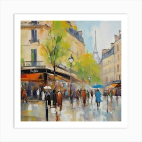 Paris Street Scene.Paris city, pedestrians, cafes, oil paints, spring colors. 2 Art Print