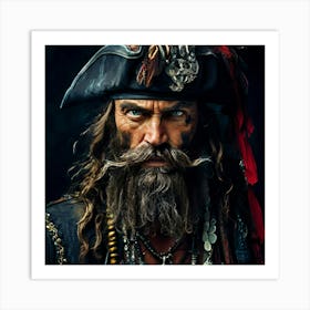 Watercolor Black Beard Pirate Studio Photography Complex Details High Detail Art Print