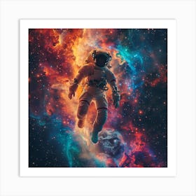 An Astronaut Floats Amidst A Stunningly Vibrant Cosmic Nebula Art Print