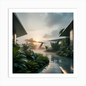 Futuristic Modern Garden peaceful sunrise 4 Art Print