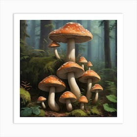 Mushrooms In The Forest Art Print 3 Art Print