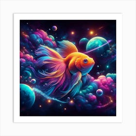 Goldfish Lost In Neon Space Art Print