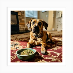 A Photo Of A Dog With A Bowl Of Food In Front Of I (6) Art Print