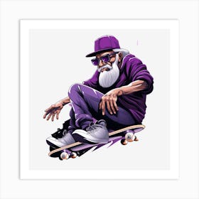 Old Man Skateboarding 4 Art Print