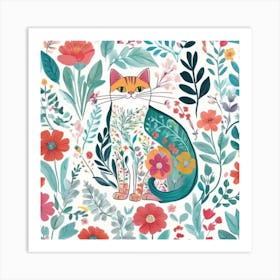 Floral Cat Art Print