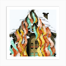 Paper Art House In The Snow Art Print
