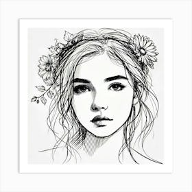 Portrait Of A Girl With Flowers Art Print