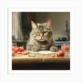 Cat At The Kitchen Table Art Print