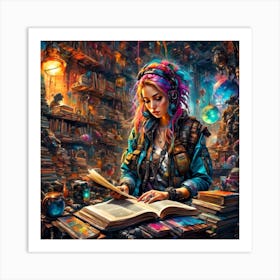 Girl In A Library Art Print