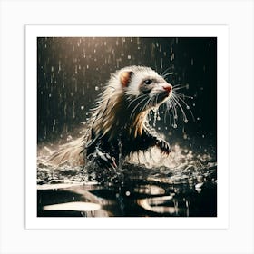 Ferret In The Rain 4 Art Print