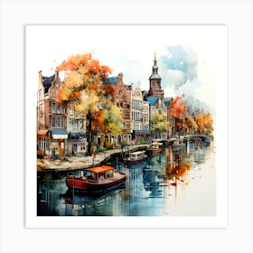 Sunny Canalscape: Vibrant Amsterdam Summer Art Print