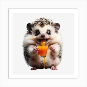 Hedgehog Drinking Orange Juice Art Print